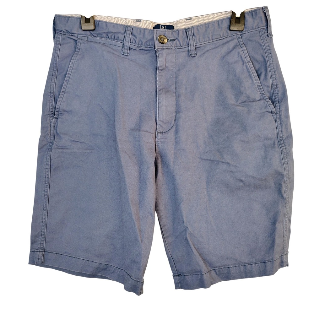 George Mens Blue Flat Front Chino Shorts Size 32 Cotton Stretch hiking casual